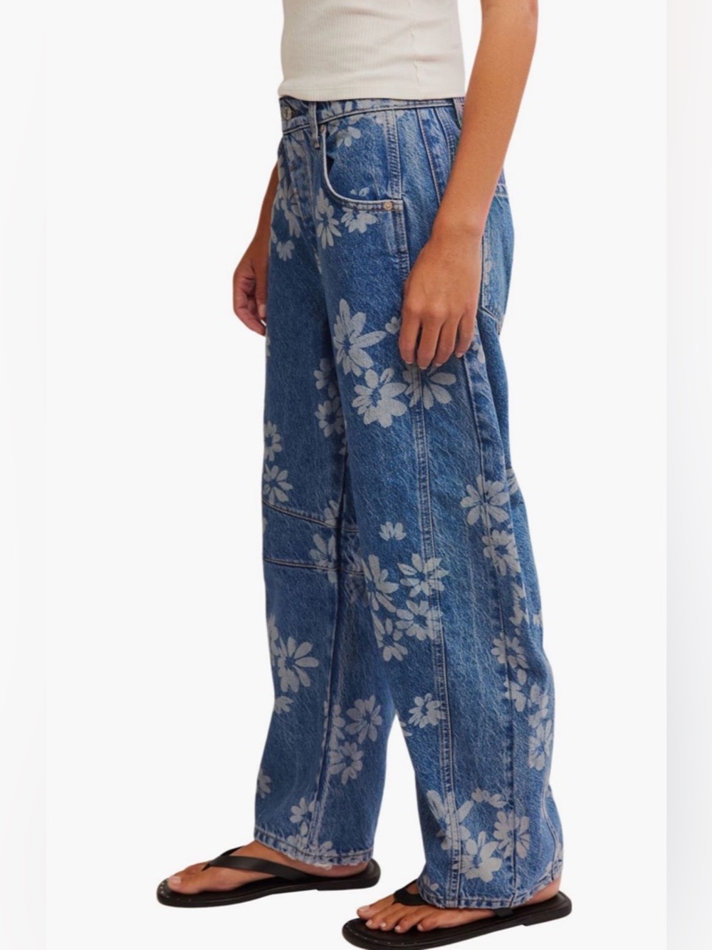 Free People Good Luck Barrel Jeans Daisy Floral